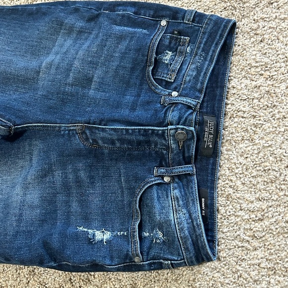 Judy Blue Kirsten Skinny Dark Wash Blue Jean Frayed Hem Size 9 Cotton Stretch - Picture 5 of 9